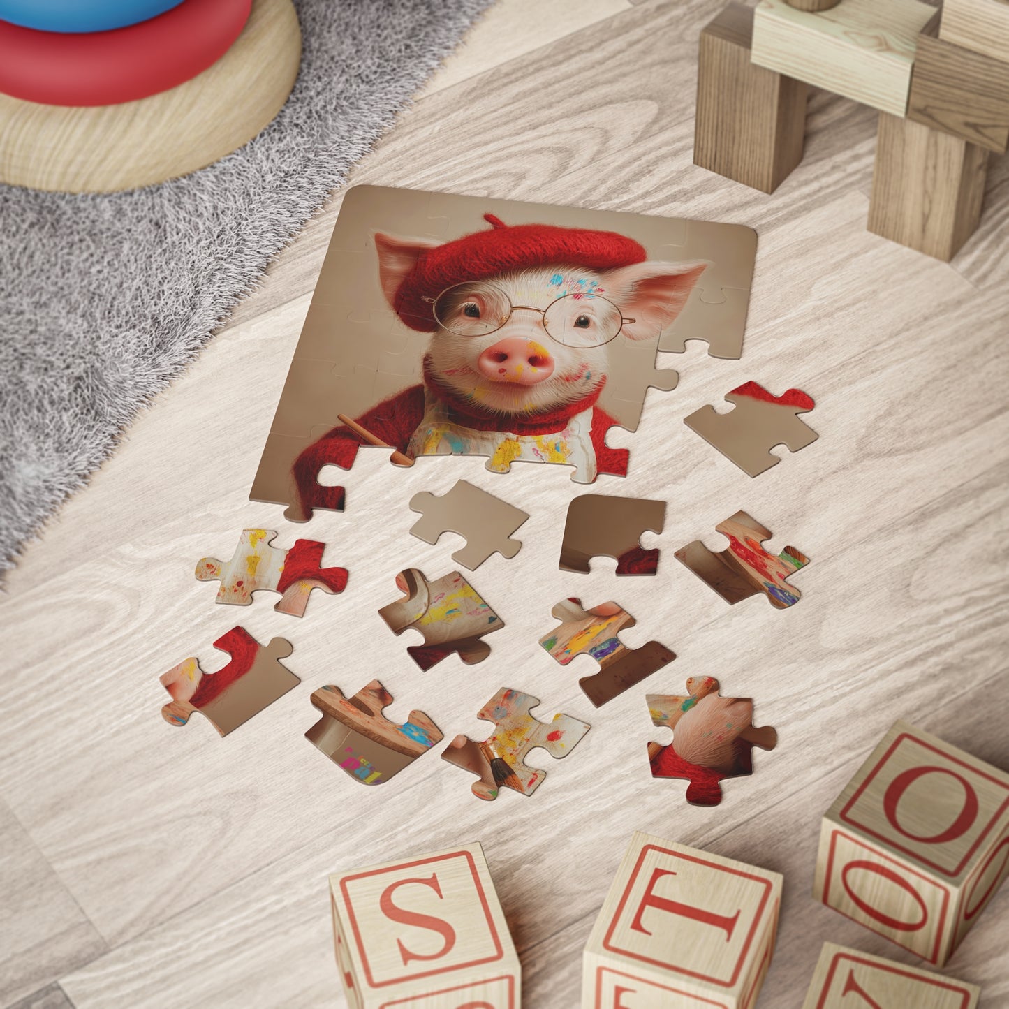 Piglet Artist 30-Piece Kids' Puzzle – Cute Painter Pig Jigsaw for Toddlers & Preschoolers