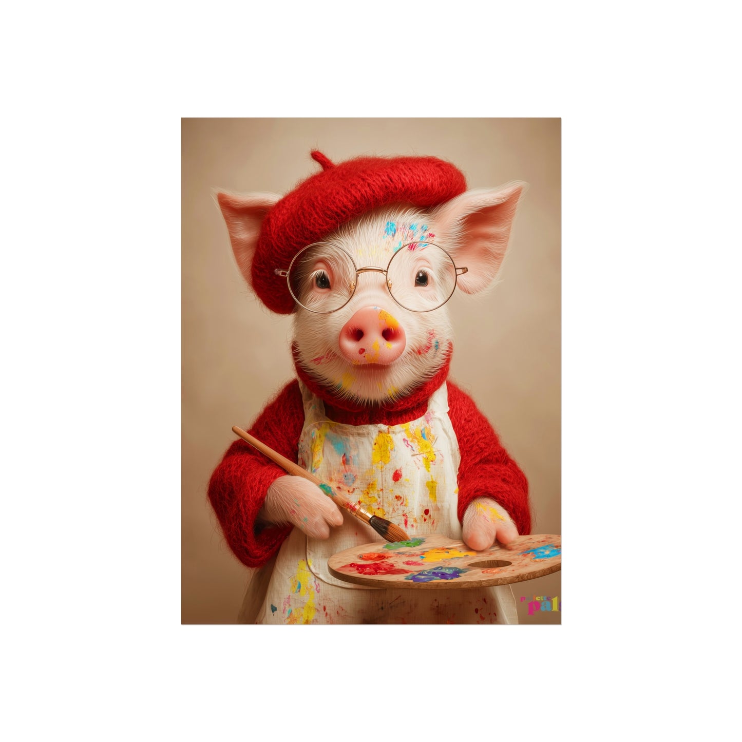 'Piglet Artist' Pailette Pal Fine Art Poster