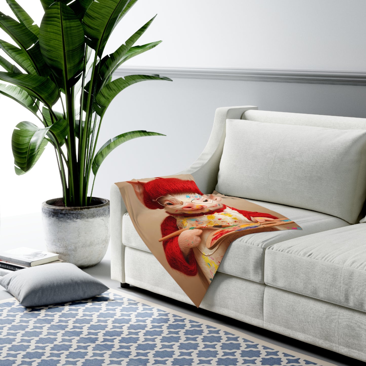 Piglet Artist Baby Swaddle Blanket — Cute Painter Pig in Beret Newborn Swaddle