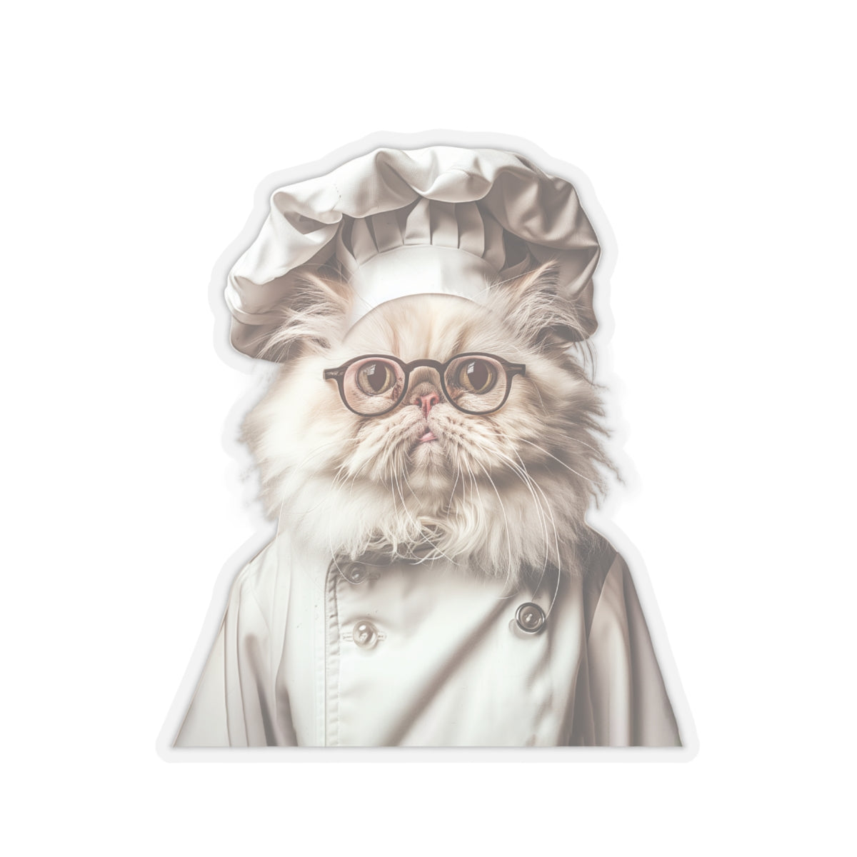Chef Cat Kiss-Cut Sticker — Cute Persian Cat in Chef Hat & Glasses, Laptop Decal