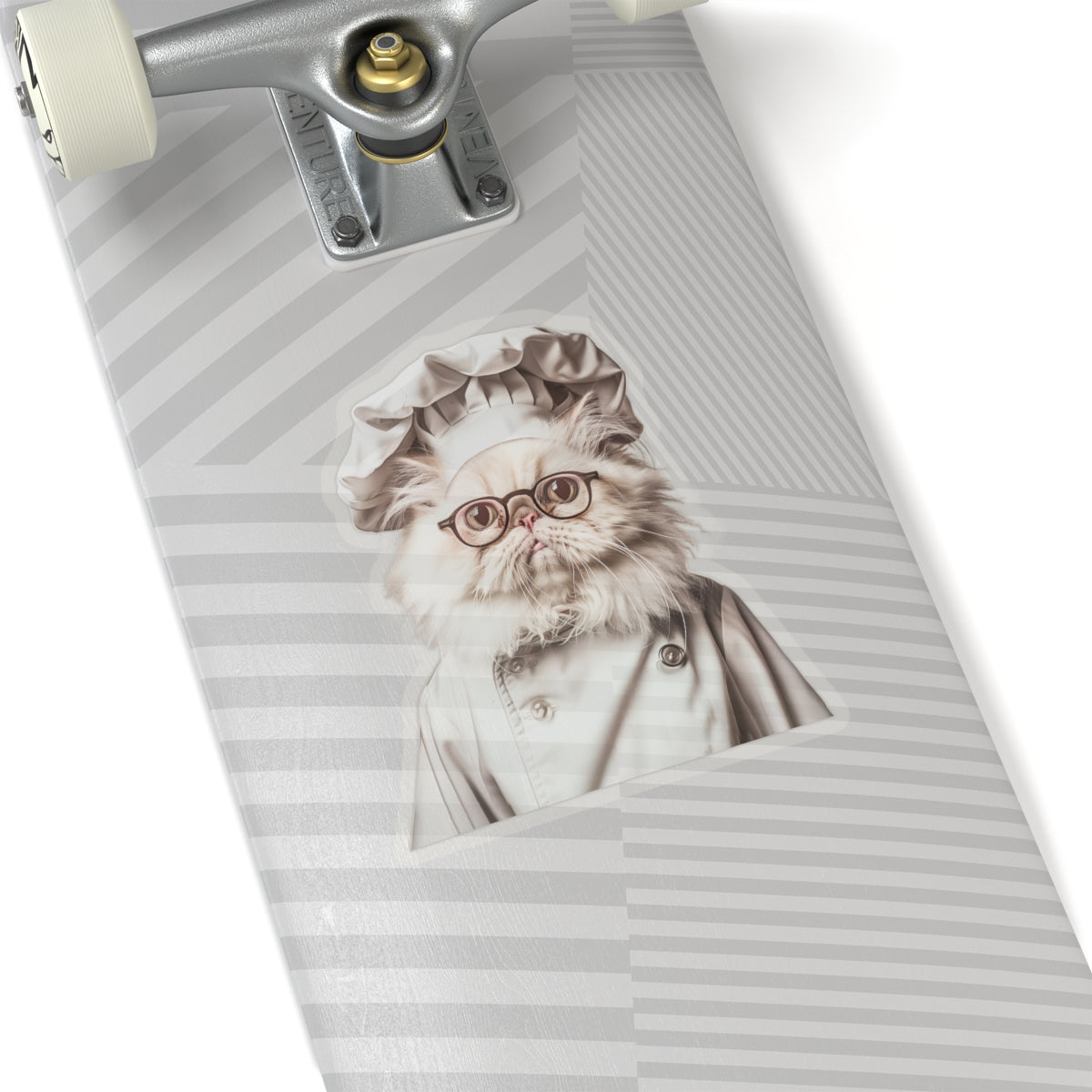 Chef Cat Kiss-Cut Sticker — Cute Persian Cat in Chef Hat & Glasses, Laptop Decal