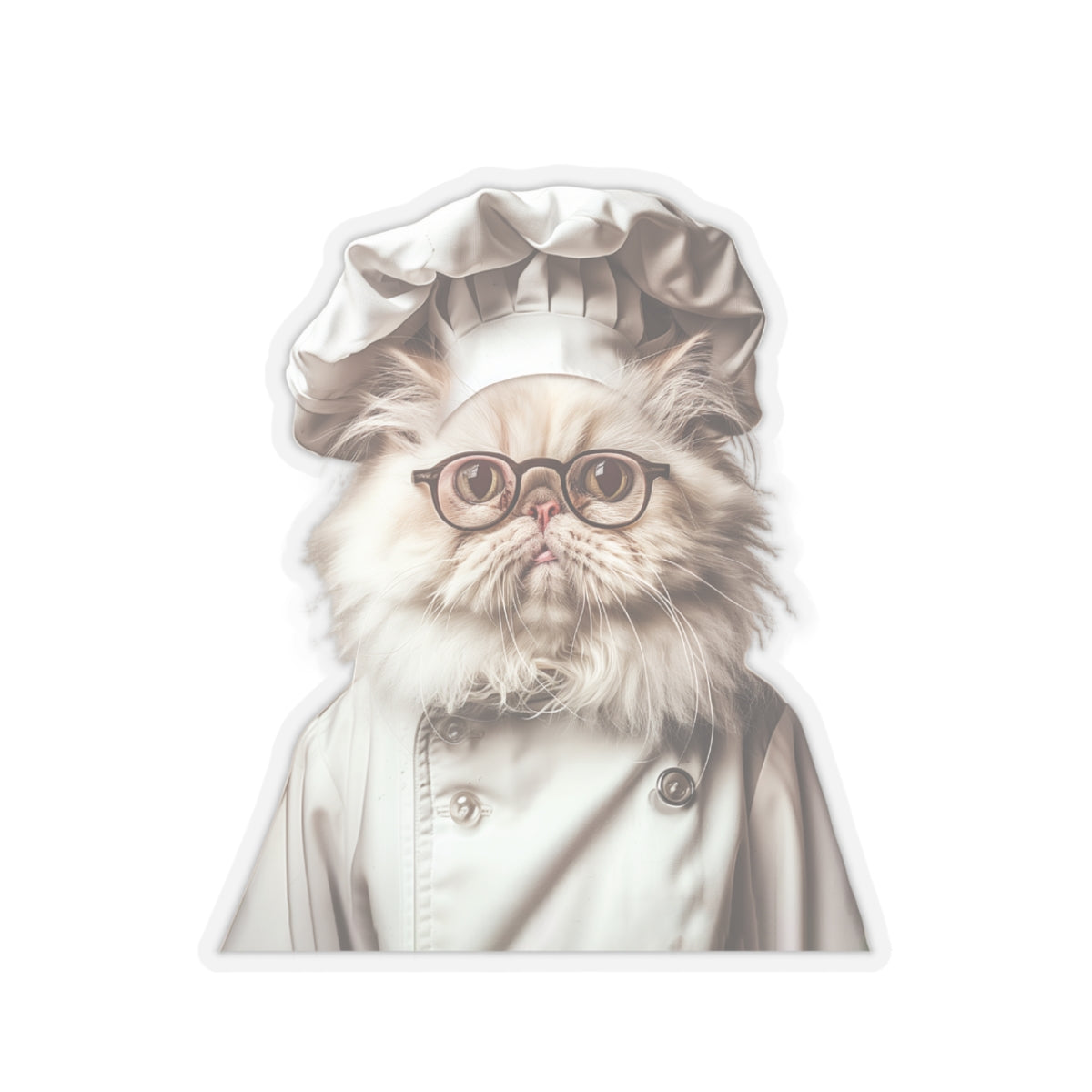 Chef Cat Kiss-Cut Sticker — Cute Persian Cat in Chef Hat & Glasses, Laptop Decal