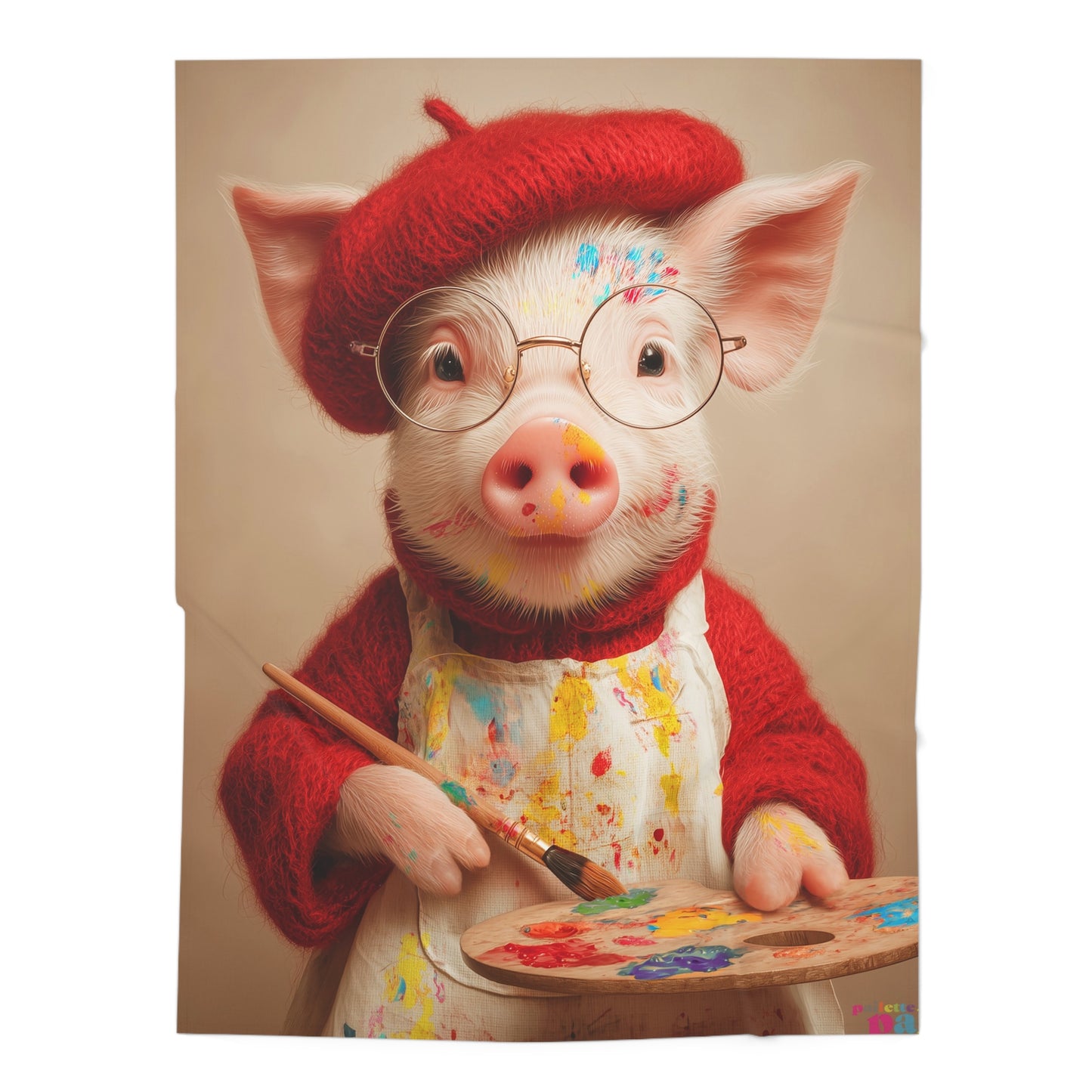 Piglet Artist Baby Swaddle Blanket — Cute Painter Pig in Beret Newborn Swaddle